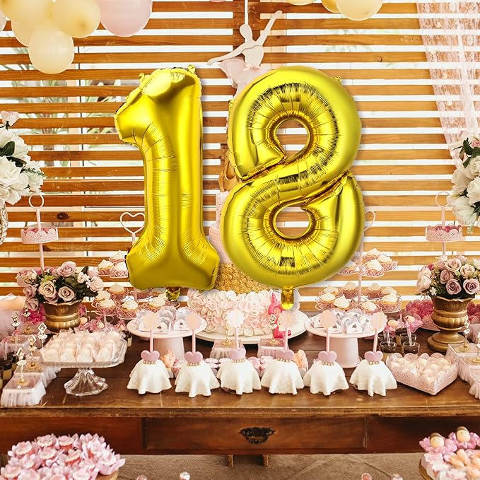AIEX Gold Number Balloons 28 Inch, Inflatable Large Foil Balloon Number Balloons for Birthday Party Graduation Decorations (1)