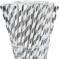 ALINK 100 Silver and White Striped Paper Straws, Biodegradable Disposable Drinking Straws for Christmas, Brithday, New Year, Party Decoration Supplies