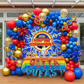 Red Blue Gold Hedgehog Birthday Party Decorations with small balloon arches gotta go fast Letter Star foil balloons backdrop for video game Cartoon Movies Super hero themed birthday party decor