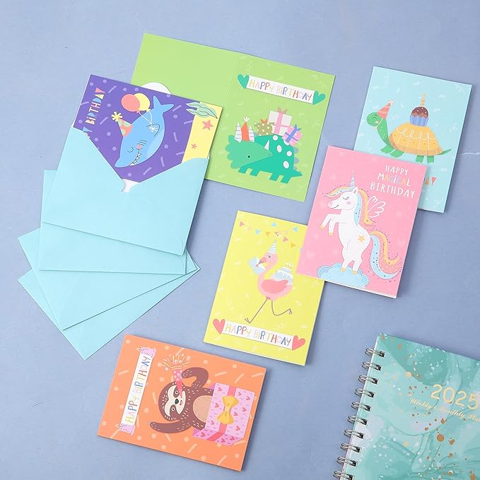 Mr. Pen- Happy Birthday Cards for Kids, 3.75" x 5.2", 48 Pack with Envelopes, 6 Colorful Animal Designs, Kids Birthday Card
