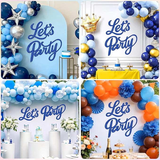 Babenest Let's Party Felt Sign, Flash Royal Blue Reusable Glitter Letter Banner for Backdrop, Balloon Arch Decor, Party Supplies for Graduation, Birthday, Wedding, Bachelorette, Christmas, Home Bar, Man Cave Wall Decorations