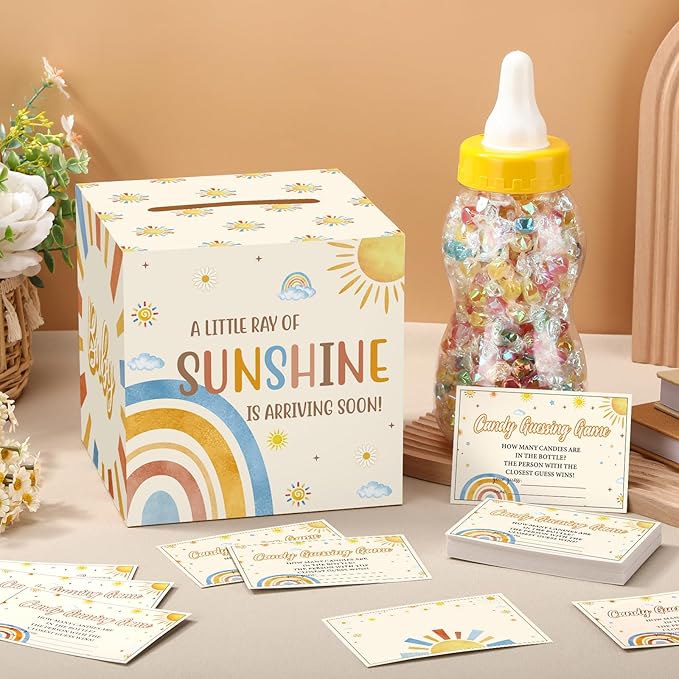Glenmal 52 Pcs Baby Shower Games Gift Sets Large Baby Bottle for Shower Game Guess How Many Candies Decorations for Gender Reveal(Here Comes the Son)