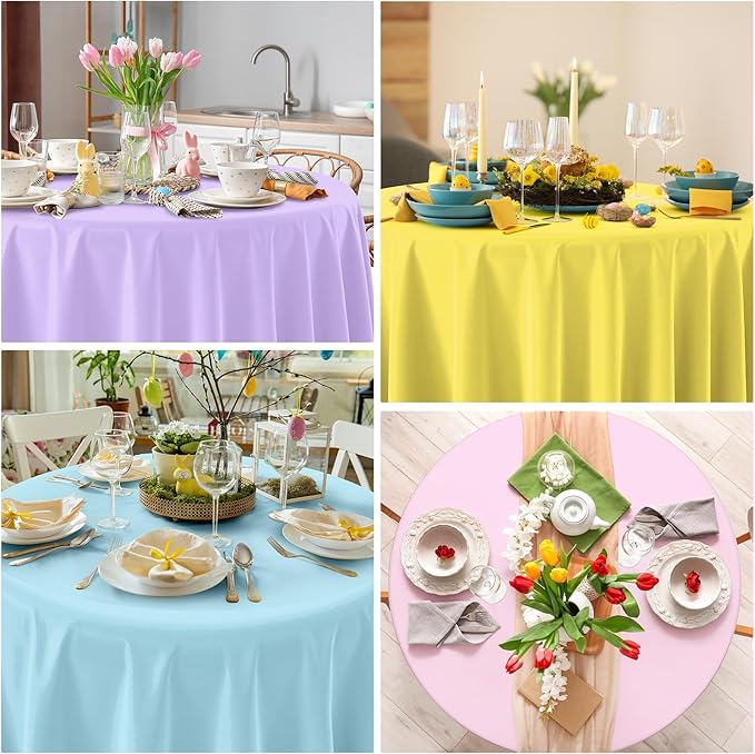 6Pcs Round Pastel Tablecloths, Rainbow Mix Color Plastic Tablecloth Disposable Round Table Covers for Baby Shower,Bridal,Wedding, Easter,Birthday and Ice Cream Party Decoration,84 Inch