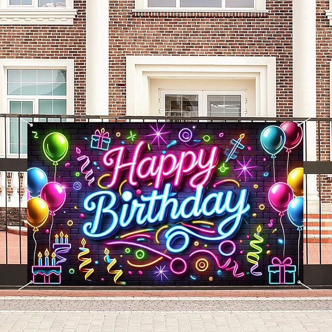 Nuxovilar Happy Birthday Banner Polyester 43x70.86 Inches Banner Happy Birthday for Childrens Party Indoor Event Home Gathering