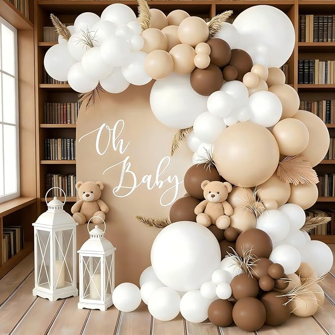 160Pcs Neutral Balloon Garland Arch Kit Brown Beige Nude Tan White Balloons for Neutral Bear Baby Shower Birthday Party Decorations