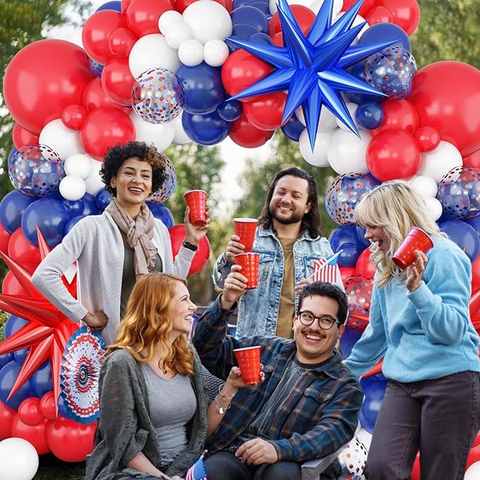 Red White and Blue Balloons Arch Garland Kit, 4th of July Balloons Red Royal Blue White Balloon Arch with Red Blue Star Foil Balloons for Birthday Wedding Nautical Patriotic Baseball Theme Party Decor