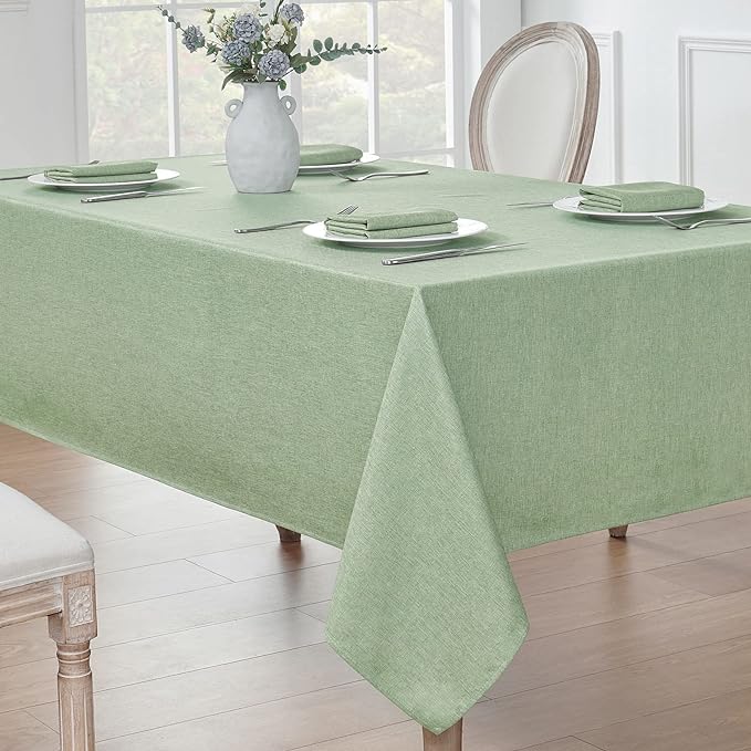 Rectangle Tablecloth Linen Textured Waterproof & Stain Resistant Table Cloth Wrinkle Free Decorative Fabric Farmhouse Table Cover for Dining/Party/Buffet/Wedding, 60 x 120 Inch, Sage Green
