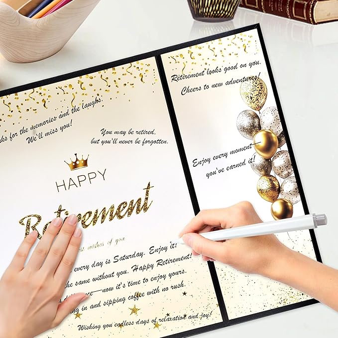 TRILVIX Retirement Guest Book Alternative – Black Gold Signature Board, Retirement Gift for Woman, Retirement Gifts for Men, Farewell Coworker, Retirement Party Decorations, Thick Cardboard Keepsake