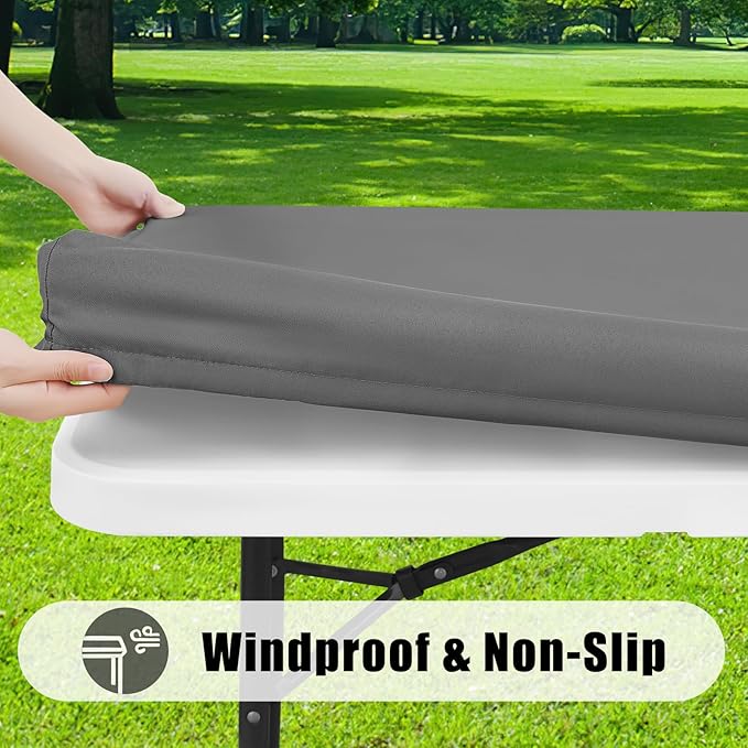 Smiry 2 Pack Rectangle Picnic Table Cloth, Waterproof Elastic Fitted Tablecloths, Washable Polyester Rectangular Patio Table Cover for Camping, Indoor and Outdoor (Grey, 24"x48")