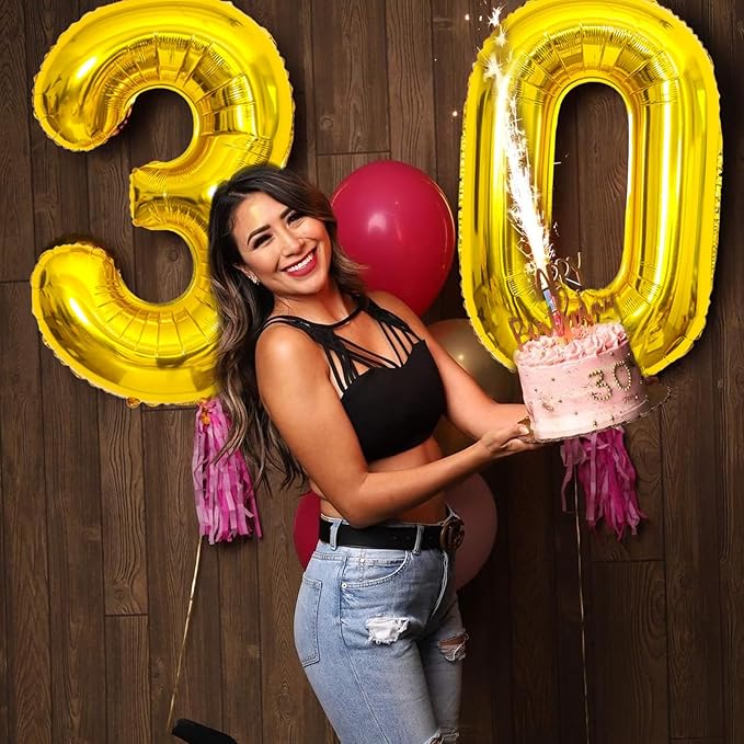 Gold Number Balloons Birthday Balloons - Giant Gold Number 30 Balloon 40 inch, Numbers Balloon 10th Birthday Decorations, Gold Party Supplies for Women Men