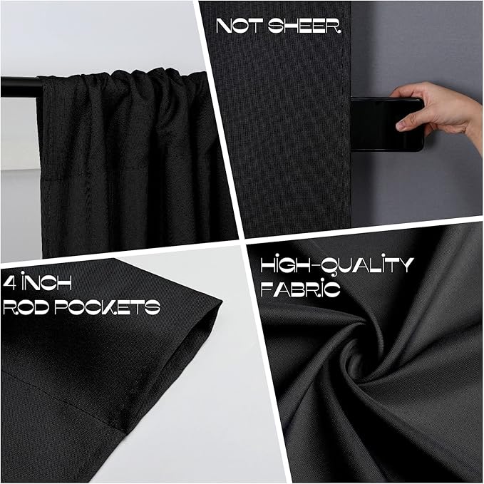 Joydeco Black Backdrop Curtains for Parties, 10x7 Wrinkle Free Black Backdrop Drapes for Birthday Party Home Party, Curtains Backdrop 5ft x 7ft 2 Panels with Rod Pockets