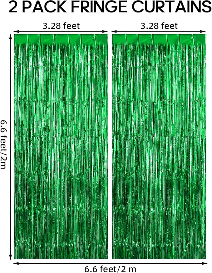 2 Pack Fringe Curtains Backdrops, Foil Fringe Curtains, Door Streamers for Birthday Wedding Bridal Shower Holiday Graduation Party Decorations, Photo Booth Backdrops, Green