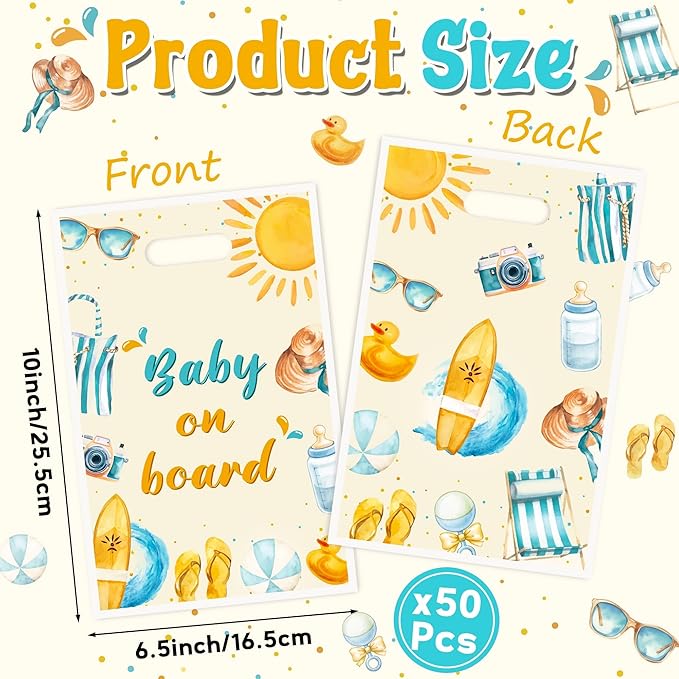 Baby on Board Baby Shower Party Favor Bags - 50Pcs Splish Splash Baby Bash Goody Candy Treat Bags Party Decorations for Kids Boys Girls Birthday Summer Events Supplies
