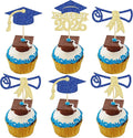 Gyufise 24Pcs 2026 Graduation Cupcake Toppers Glitter Class of 2026 Cupcake Picks Diploma Graduation Cap Cake Decorations for Theme Party Supplies Gold Blue