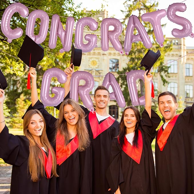 KALOR 16 Inch Pink Congrats Grad Banner Balloons, Pink Congrats Grad Letters Sign, Graduation Decorations 2026 for Graduation Party Decorations 2026