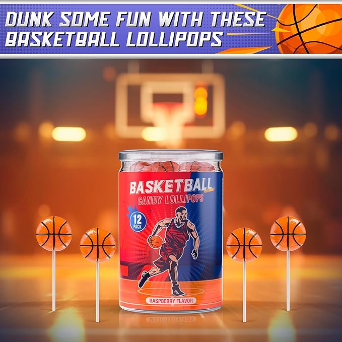 Basketball Lollipops 12pk- Basketball Candy For Basketball Party Favors & Basketball Party Supplies - Snacks & Candy Basketball Suckers For Basketball Decorations