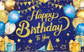 KatchOn, XtraLarge Blue and Gold Happy Birthday Banner - 72x44 Inch | Blue and Gold Bday Backdrop for Happy Birthday Decorations | Party Decorations for Men and Women