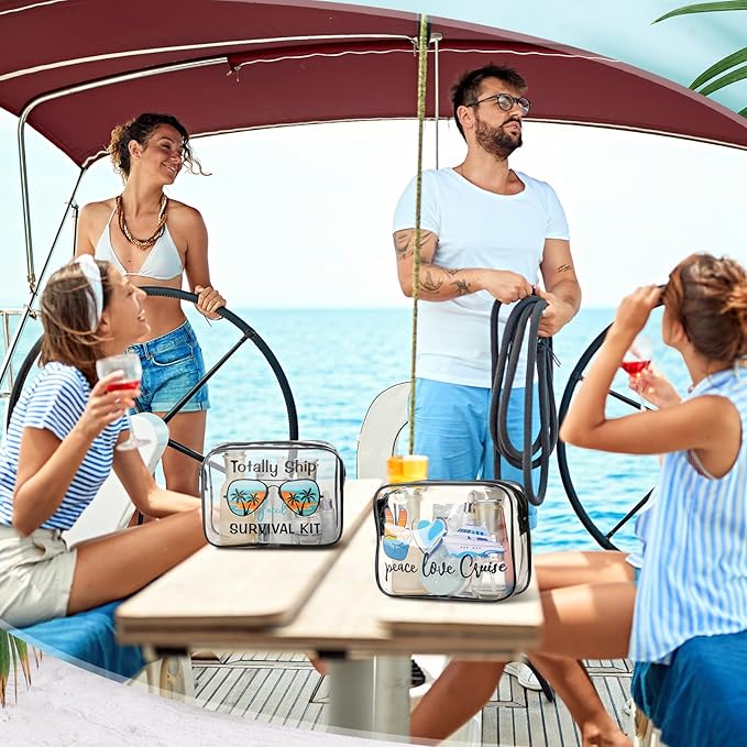Cunno Makeup Bags Gifts for Women Teacher Beach Cruise Swim Nurse Dance Happy Graduation Gift Survival Kit Clear Cosmetic Bags PVC Waterproof Travel Toiletry Handbags Purses Organizer(Cruise Style)