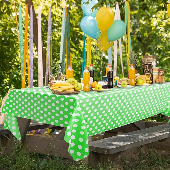 2 Pieces Lime Green Polka Dot Rectangle Tablecloth - 54x72“ Decorative & Stain Resistant Table Cloth with Polka Dot Pattern, Table Cover for Dining Table, Buffet, Wedding, Camping, Party & Wedding
