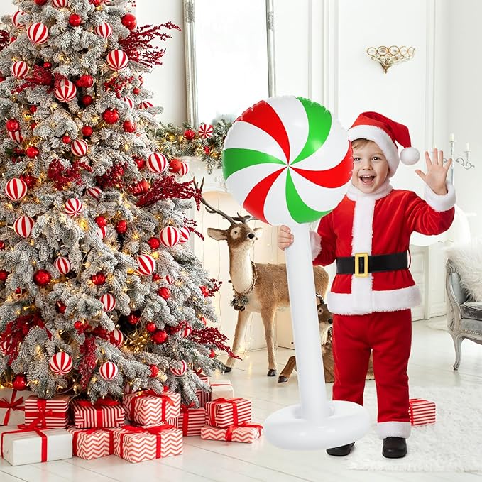 1 Pcs Christmas Inflatable Outdoor Decorations 4 FT Christmas Candy Inflatable Column Decoration for Winter Xmas Lawn Yard Garden Home Decor