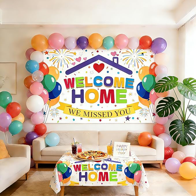 Welcome Home Banner Backdrop, 6x4ft Large We Missed You Sign, Non-Fading Washable Fabric Photography Background for Military Homecoming, Family Reunion, Deployment Return Party Decorations
