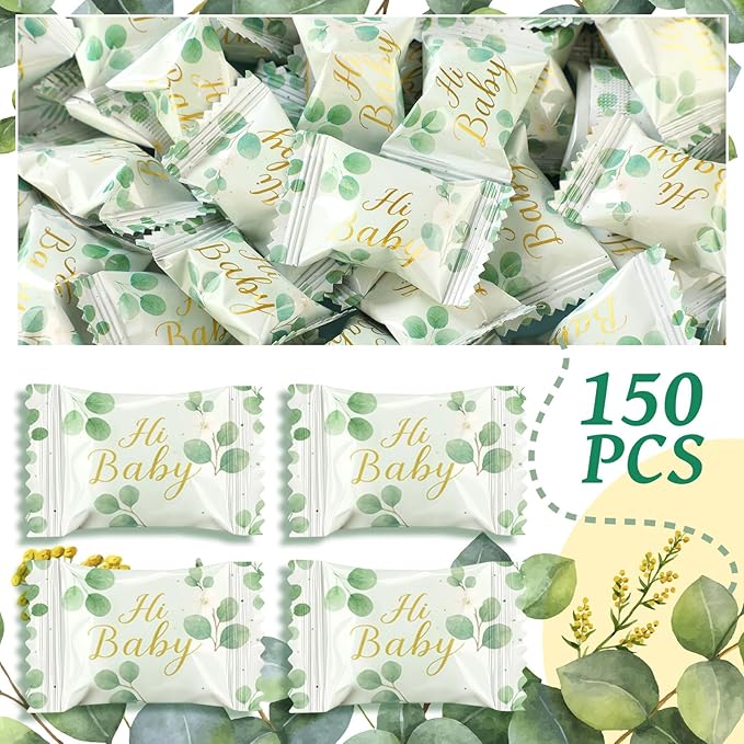 Naucoos Sage Green Baby Shower Candy - 26.5 oz. Bag - 150 Individually Wrapped Hard to Soft Mints Hi Baby Green Candy Welcome Gender Reveal Parties, Recovery Goodie Bags