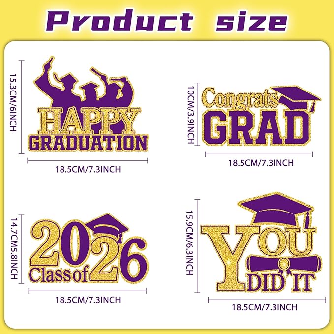 4Pcs Graduation Decorations Class of 2026 Wood Table Centerpieces Congrats Grad Wooden Sign Graduation Table Toppers Congratulate Tiered Tray Decor for 2026 Graduation Party (Purple-Gold)