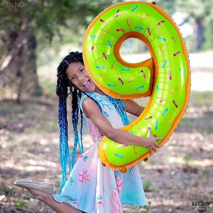 KatchOn, Huge Number 9 Donut Balloon - 40 Inch | Foil 9 Birthday Balloon for 9th Birthday Decorations | 9th Anniversary Decoration | Donut Birthday Party Decorations