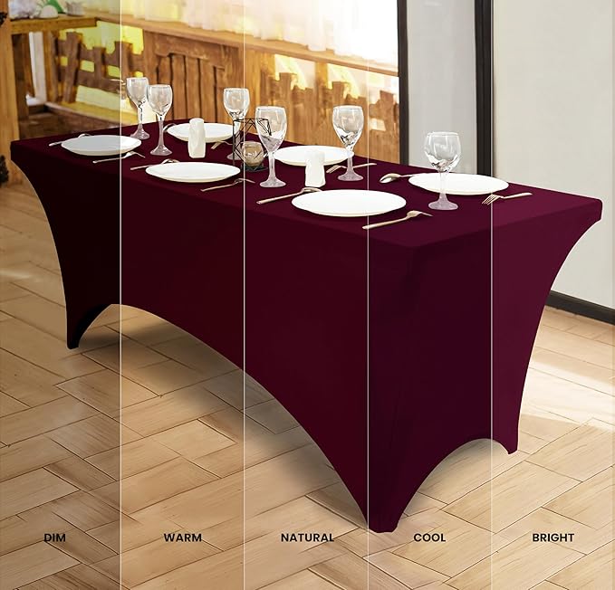 Utopia Kitchen Spandex Tablecloth 2 Pack [6FT, Burgundy] Tight, Fitted, Washable and Wrinkle Resistant Stretch Table Cloth Rectangle Cover for Trade Show, Weddings & Parties [72Lx30Wx30H Inch]