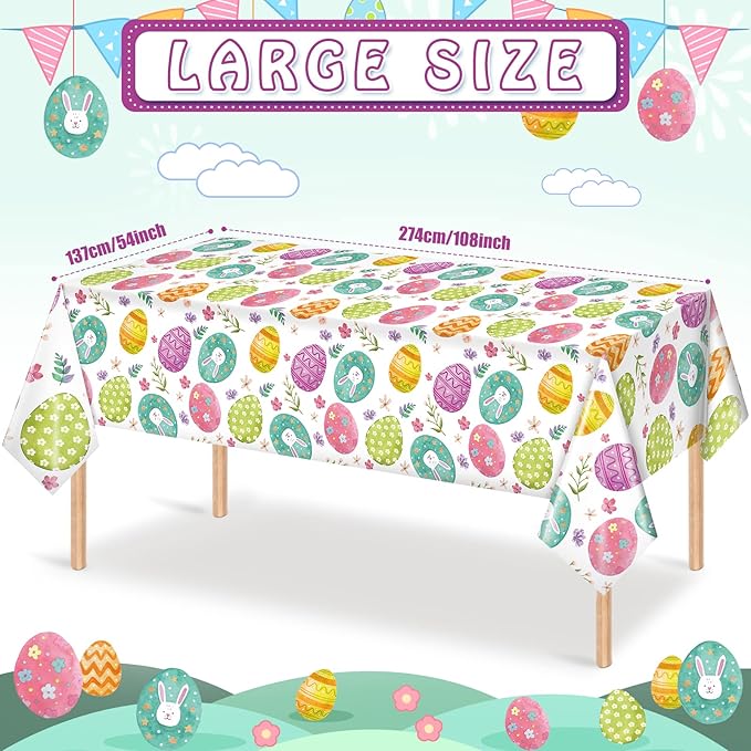 6 Pack Easter Tablecloth Party Decorations, Easter Eggs Bunny Plastic Tablecloth Table Decor, Watercolor Spring Easter Disposable Rectangle Table Cover for Home, Kitchen, Dining Room, 54 x 108 Inch