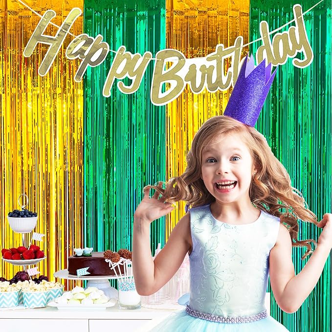 MYUPDALIN 2 Pack Green and Gold Graduation Decorations 2025 -Tinsel Foil Fringe Curtains Backdrop - High School College University Graduation Party Photo Booth Props Backdrop