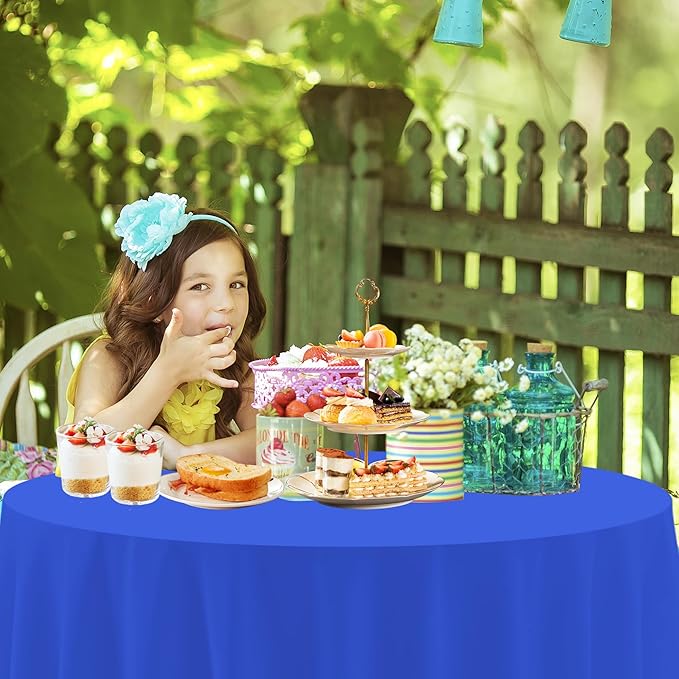 12 Pack Blue Round Disposable Tablecloths, Waterproof Plastic Table Covers for Wedding Birthday Baby Shower Party Decor, 84 Inches