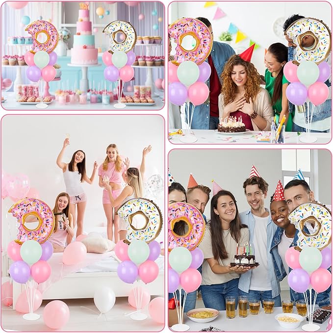 Donut Party Balloons Stand Kit 2 Sets with 2 Donuts Foil Balloons Sweet Donut 1st Party Balloon Centerpieces for Tables for Doughnut Theme Birthday Decorations
