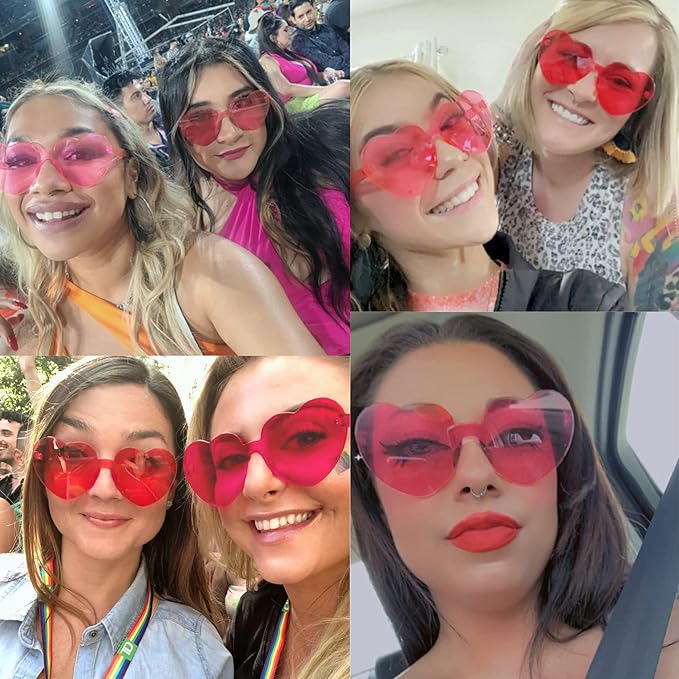 4E's Novelty 2 Pack Heart Shaped Sunglasses for Women - Trendy Glasses for Valentines, Mardi Gras, Men Party Outfit Accessory