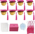 Gyufise 36Pcs 2026 Graduation Cap Cupcake Toppers with Tassel Adhesive Dots Chocolate Decorations Class of 2026 Congrats Grad Cap Cupcake Decorations for 2026 Graduation Theme Party Supplies Pink