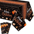 Tudomro 3 Pcs Happy Birthday Tablecloths Happy Birthday Party Decorations Plastic Table Cover Rectangular Cloths for Women Men Baby Shower Party Supplies, 108 x 54 Inch (Black Orange)