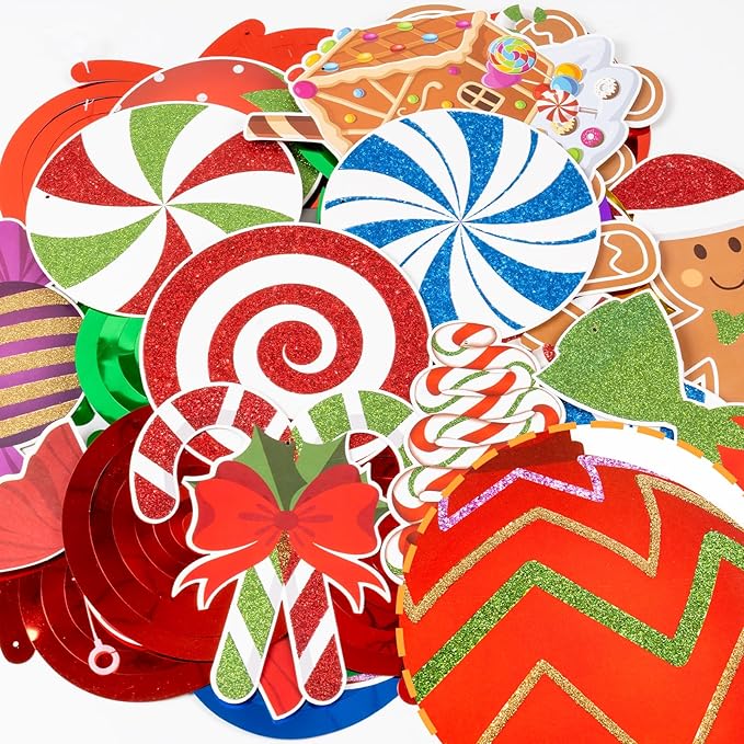 Candy Gingerbread Christmas Decorations - 20pcs Glitter Gingerbread House Candy Christmas Balls Hanging Swirls for Candyland Xmas Party Decor Supplies