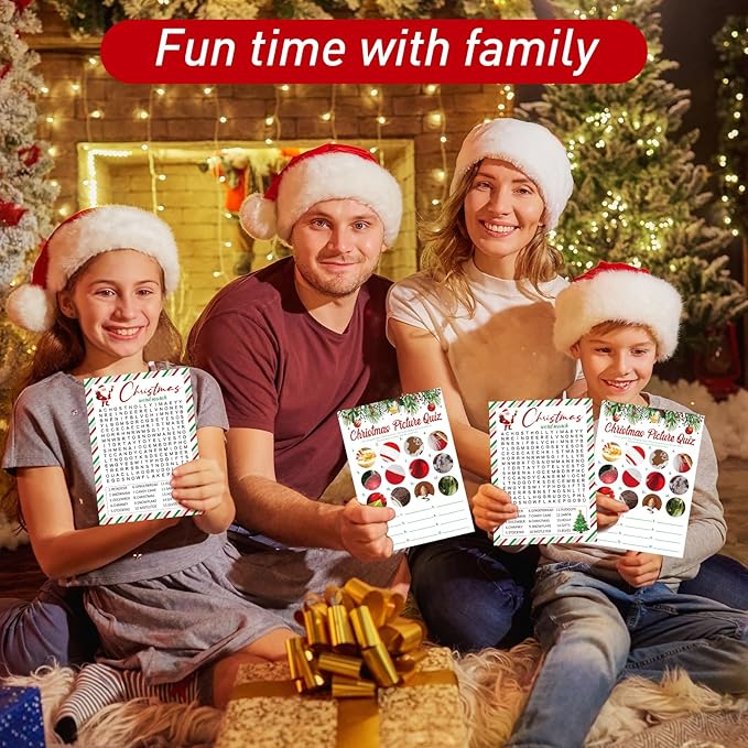COCHIE 30 Players Christmas Party Games for Adults Family Office Large Groups, Xmas Parties Picture Quiz Game, Guesstures Game, Christmas Word Search Games with Answer Key (Xmas Search)