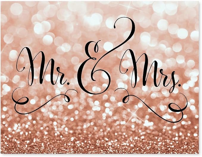 Andaz Press Wedding Party Signs, Glitzy Rose Gold Glitter, 8.5x11-inch, Mr. & Mrs., 1-Pack, Bokeh Colored Party Supplies