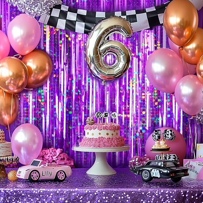 4 Packs Purple Foil Fringe Curtain, Purple Glitter Metallic Tinsel Backdrop for Birthday, Wedding, Baby Shower, Princess Bachelorette Christmas New Year Party Decorations Supplies