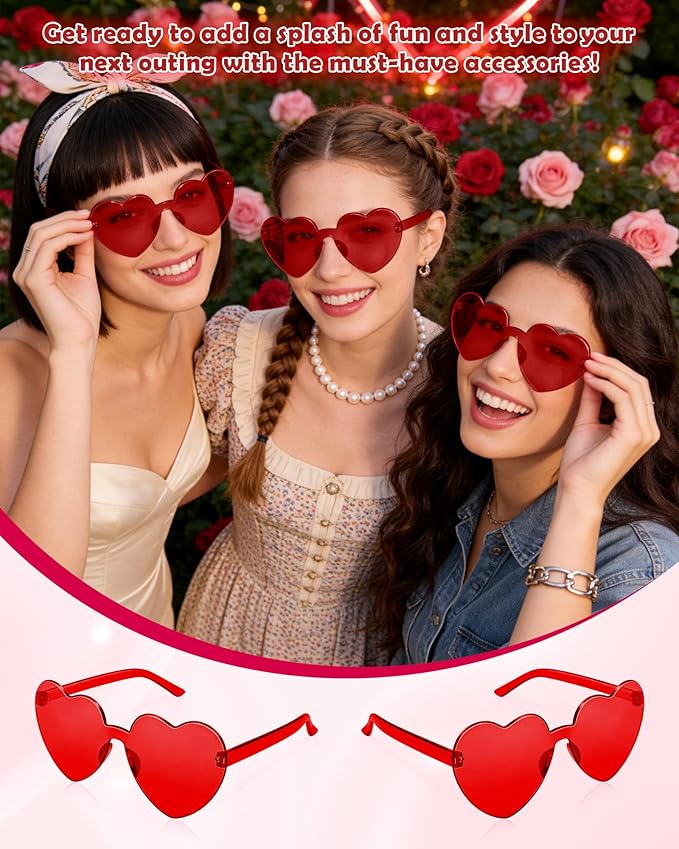 30 Pairs Red Heart Sunglasses for Women Bulk Transparent Red Heart Shaped Sunglasses Bachelorette Party Glasses Fun Glasses for Party Favor to Add A Splash of Fun And Style (30)