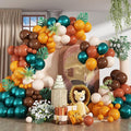 Green and Brown Balloon Arch Kit Double Stuffed Teal Green Mustard Yellow Orange Brown Coffee Beige Retro Balloon for Wild Safari Jungle Hunting Birthday Baby Shower Party Decorations