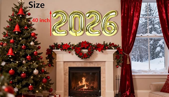 2026 Gold Foil Balloons 40 Inch, Aluminum Foil Balloons 2026 for Happy New Year 2026, Light Gold New Years Eve Decorations Graduation Supplies