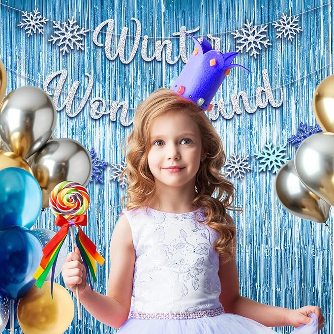 MYUPDALIN 2 Pack Blue Foil Fringe Tinsel Backdrop Party Decorations for Birthday/Mermaid/Ocean/Graduation/Baby Party Decorations