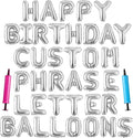 Happy Birthday Balloon Banner Custom Phrase Balloons letter 16 inch Personalized Alphabet Letters Foil Mylar Balloons (Silver)