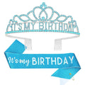 CAVETEE Birthday Crowns for Women - Its My Birthday Sash and Crown Set for Adult Women - Party Decorations and Gifts (Blue)