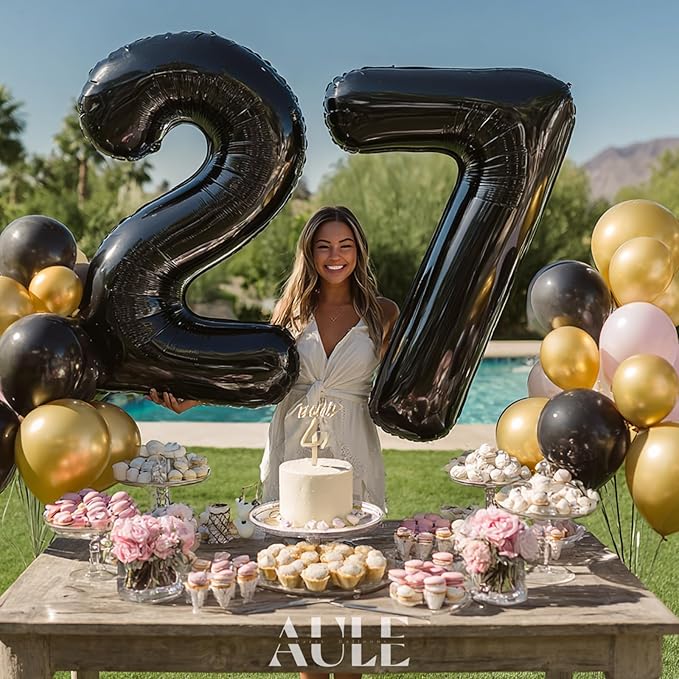 AULE 40 Inch Big Black 2 Balloon Number Large Foil Helium Number Balloons 0-9 Jumbo Giant Happy 2nd Birthday Party Decorations for Boy or Girl Huge Mylar Anniversary Party Supplies