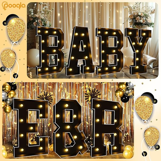 Pooqla 3FT Marquee Light Up Letters, Black LED Party Decor Large Marquee Letters 3 Feet Tall, Giant Mosaic Letter for Birthday Graduation Anniversary Wedding Decoration, Letter T