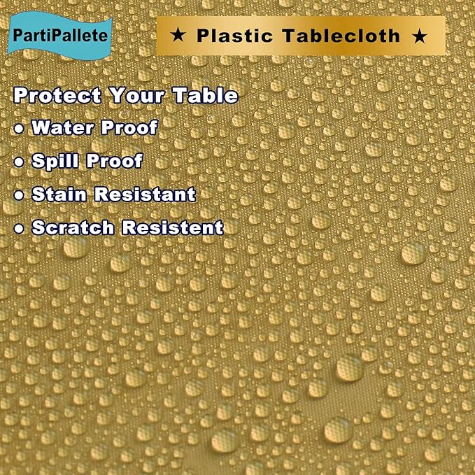 3-Pack Premium Plastic Gold Tablecloth Disposable 54" x 108" Rectangle Table Cover Party PEVA Golden Table Cloths for Fall Parties Harvest Graduations Anniversary Thanksgivings Events