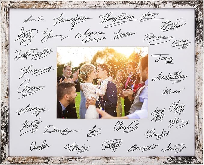 GraduatePro 16x20 Signature Picture Frame Board for 8x10 Photo with Signable Mat for Birthday Baptism Party Graduation Wedding Guest Book Rustic White